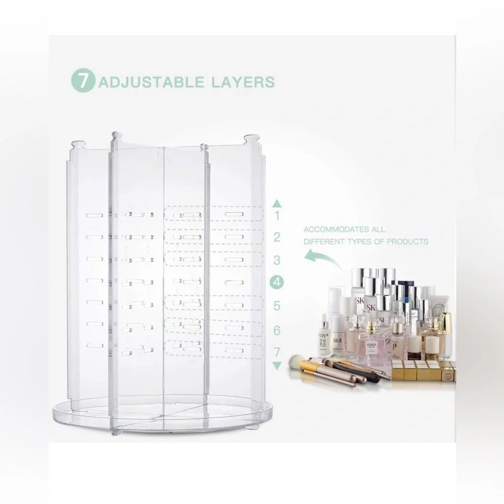 360RotatingMakeup💄OrganizerDIY AdjustableSpinning,FoldableMakeupStorageDisplay